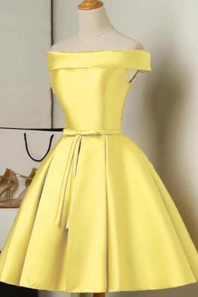 Custom Yellow Satin Off Shoulder Short Party Dress For Letty