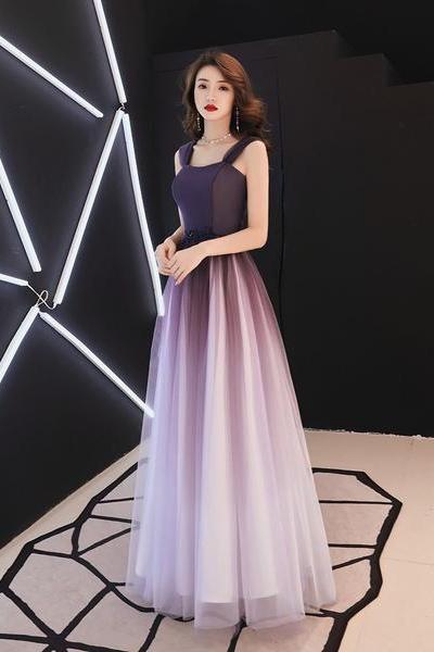 Beautiful Light Purple Gradient Tulle Long Formal Dress, Off Shoulder Prom Dresses