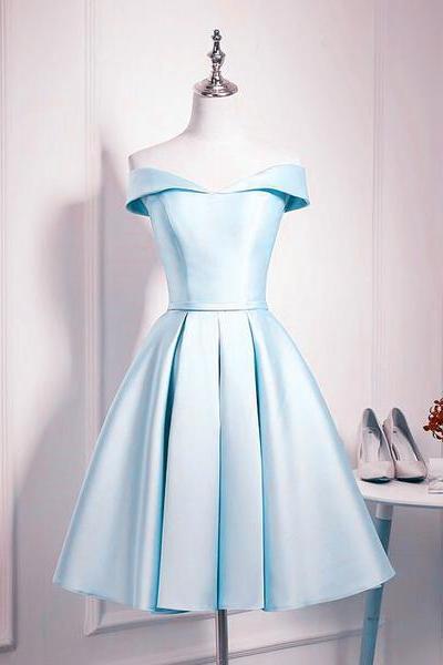 Beautiful Light Blue Satin Sweetheart Homecoming Dress, Blue Short Prom Dress