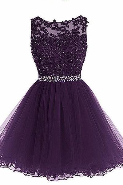 Lovely Tulle Short Homecoming Dress With Beadings,lace Applique Formal Dress