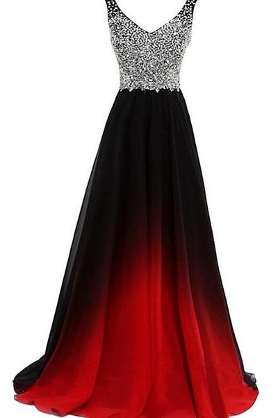 Chic Gradient Chiffon With Sequins Long Prom Dress, A-line Evening Gown