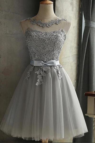 Beautiful Light Grey Tulle Short Party Dress, Grey Short Prom Dress Party Dress