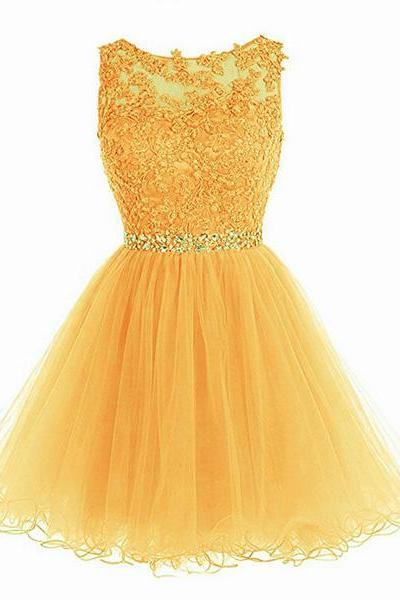 Lovely Tulle Short Lace Beaded Prom Dress 2021, Tulle Homecoming Dress