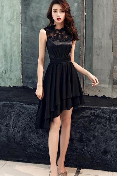 Chic High Low Chiffon And Satin Lace Party Dress, High Low Homecoming Dress Prom Dress