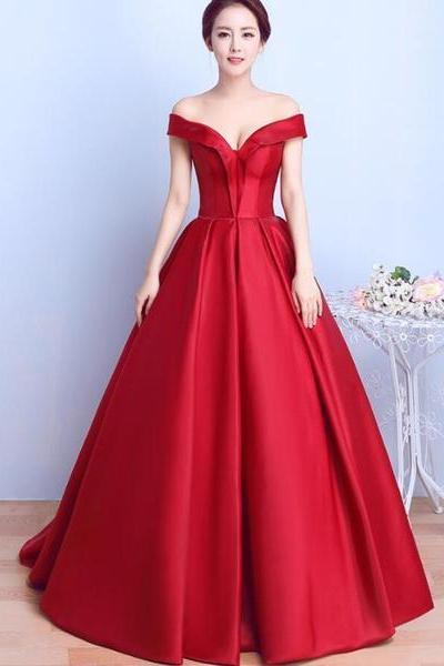 Red Satin Sweetheart Off Shoulder Long Formal Dress Evening Gown,long Ball Gown Party Dress For Wedding