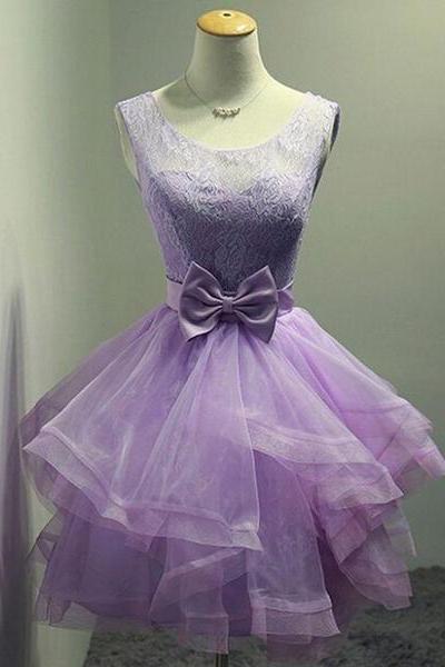 Lovely Organza And Lace Purple Layers Short Homecoming Dress, Lavender Party Dresses