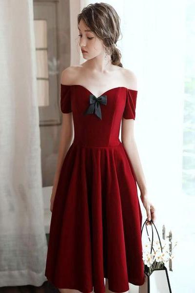 Dark Red Velvet Party Dress Short Homecoming Dress, Wine Red Formal Dress