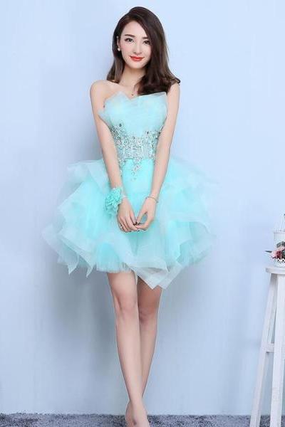 Lovely Mint Green Tulle Short Party Dresses Formal Dress, Cute Short Homecoming Dresses