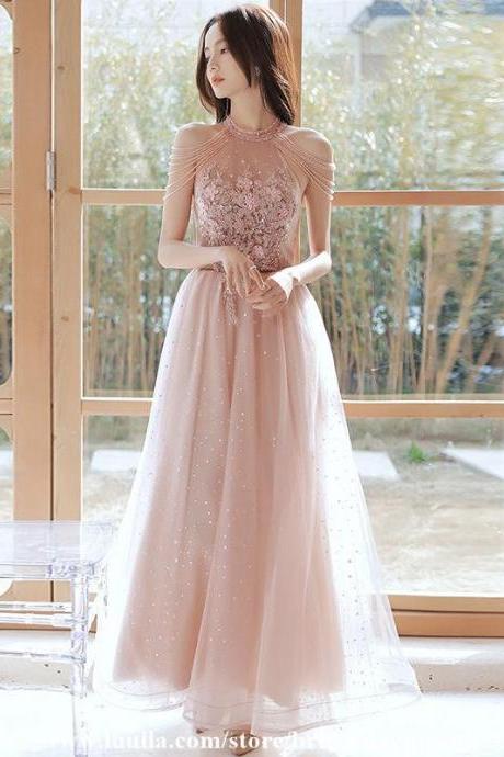 Pink Applique Lace Prom Dresses,special occasion dresses evening,dance dresses