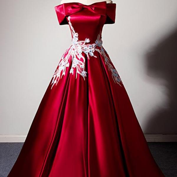 Off the Shoulder Burgundy Appliques Sweet 16 Prom Dresses C1580