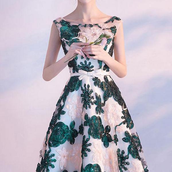 Unique Ombre Green Chiffon 3D Flowers A Line Short Homecoming Dress Formal Birthday Dress Y9873