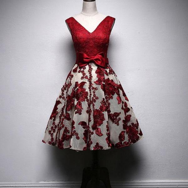 Classy Burgundy Short Prom Dress Sheath Birthday Dress V-neck Sleeveless Formal Dress DP05377