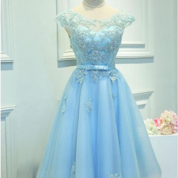 Light blue lace tulle short prom dress,homecoming dress