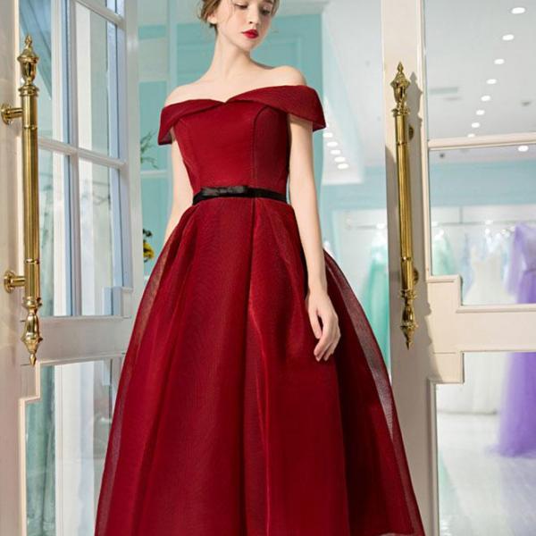Burgundy Off Shoulder Evening Dress Elegant Party Prom Dress cc1735
