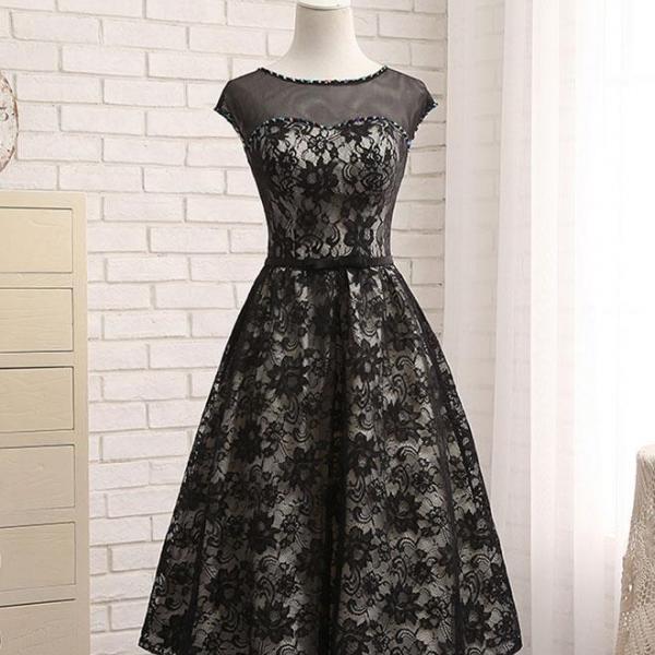 Black Lace Tea Length Prom Dress,black Evening Dress on Luulla