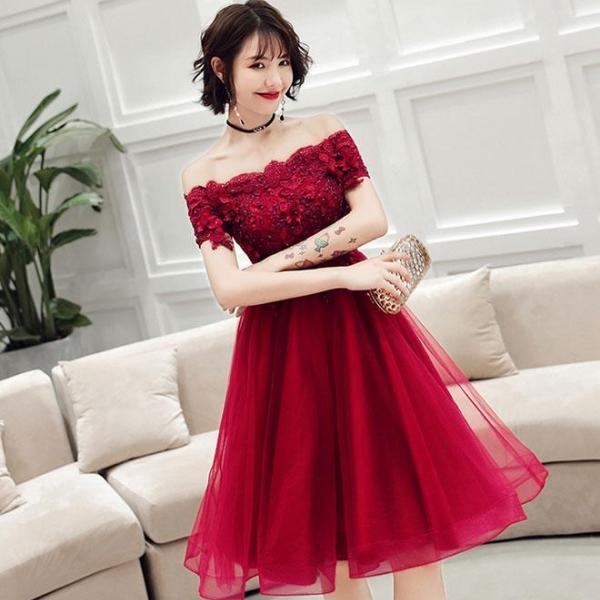 Burgundy Short Homecoming Dresses Short Prom Dress With Sleeves OM538