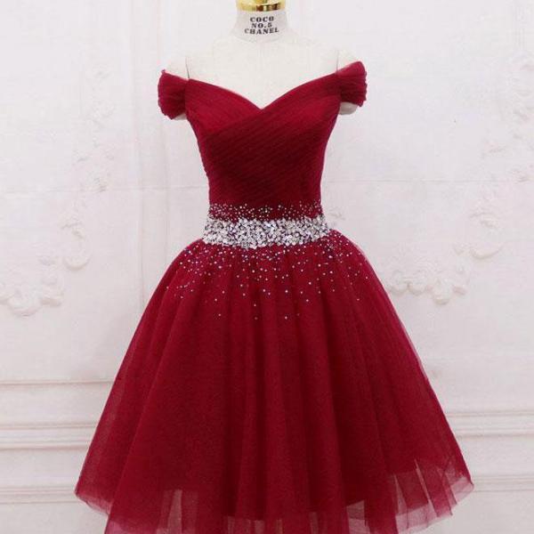 Burgundy tulle sequin short prom dress,burgundy homecoming dress