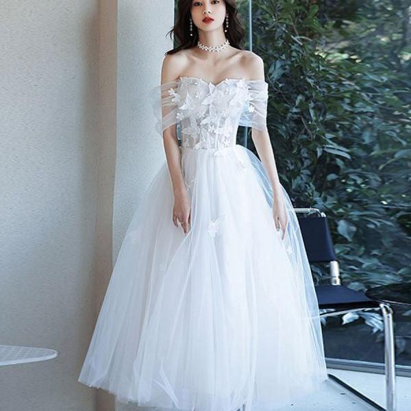 White High Low Sweetheart Tulle Prom Dress With Lace, Unique Formal Gown Y1110 main image 0