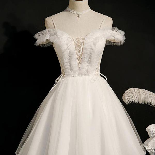 Ivory Spaghetti Strap Short Homecoming Dress,Wedding Party Dress