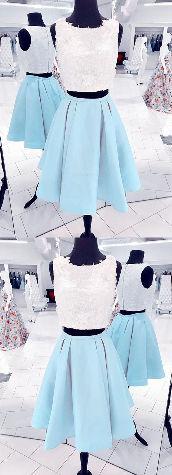 Lace Baby Blue Two Pieces Short Dress,lace A Line Sleeveless