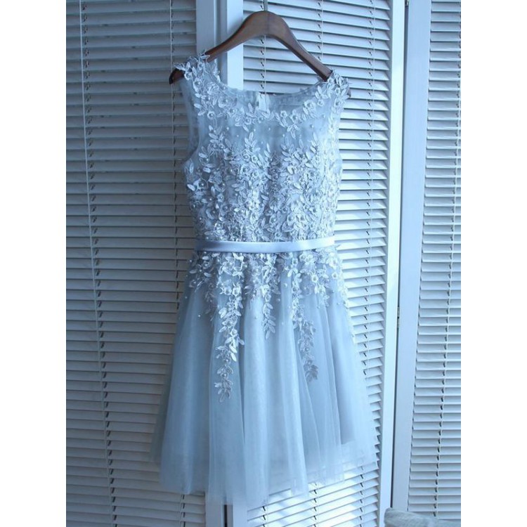 A-Line Black Chiffon Homecoming Dress With Appliques OM124