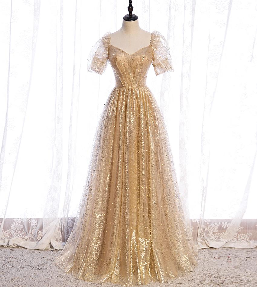 Chic Ball Gown Tulle Short Sleeves Sweet 16 Dress, Tulle Prom Dress