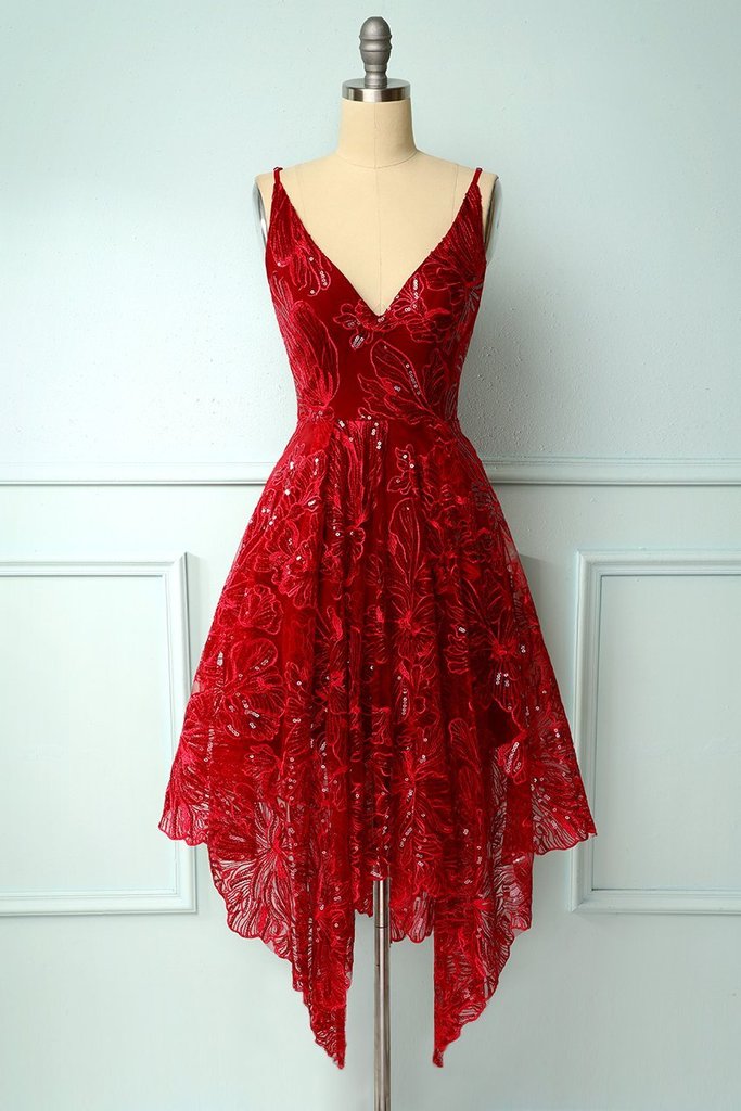 Vintage Burgundy Sequin Sheath Short Graduation Homecoming Dress Sexy Cocktail Dress D136 main image 1