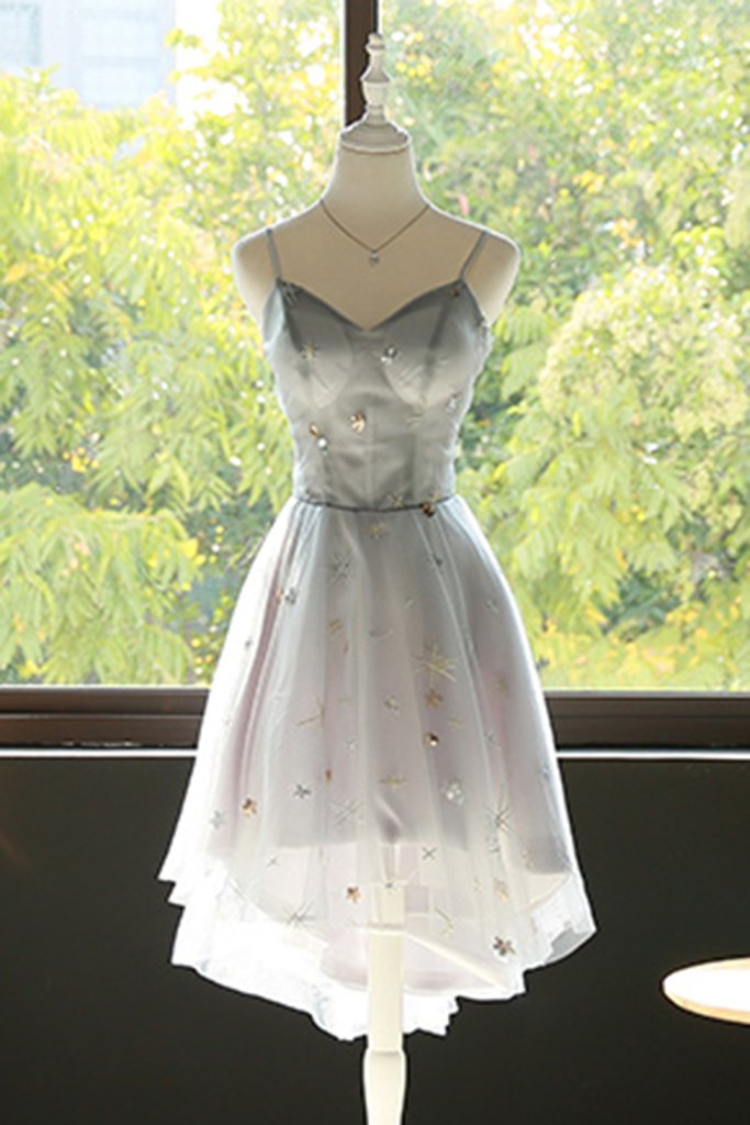Gray Tulle Simple Short A Line Prom Dress, Bridesmaid Dresses,cocktail ...