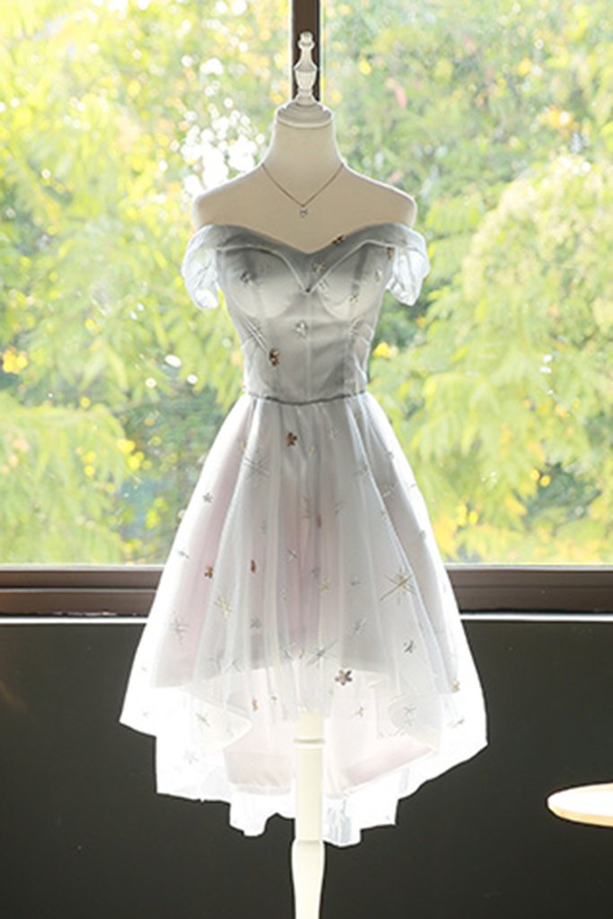 Gray Tulle Simple Short A Line Prom Dress, Bridesmaid Dresses,cocktail ...