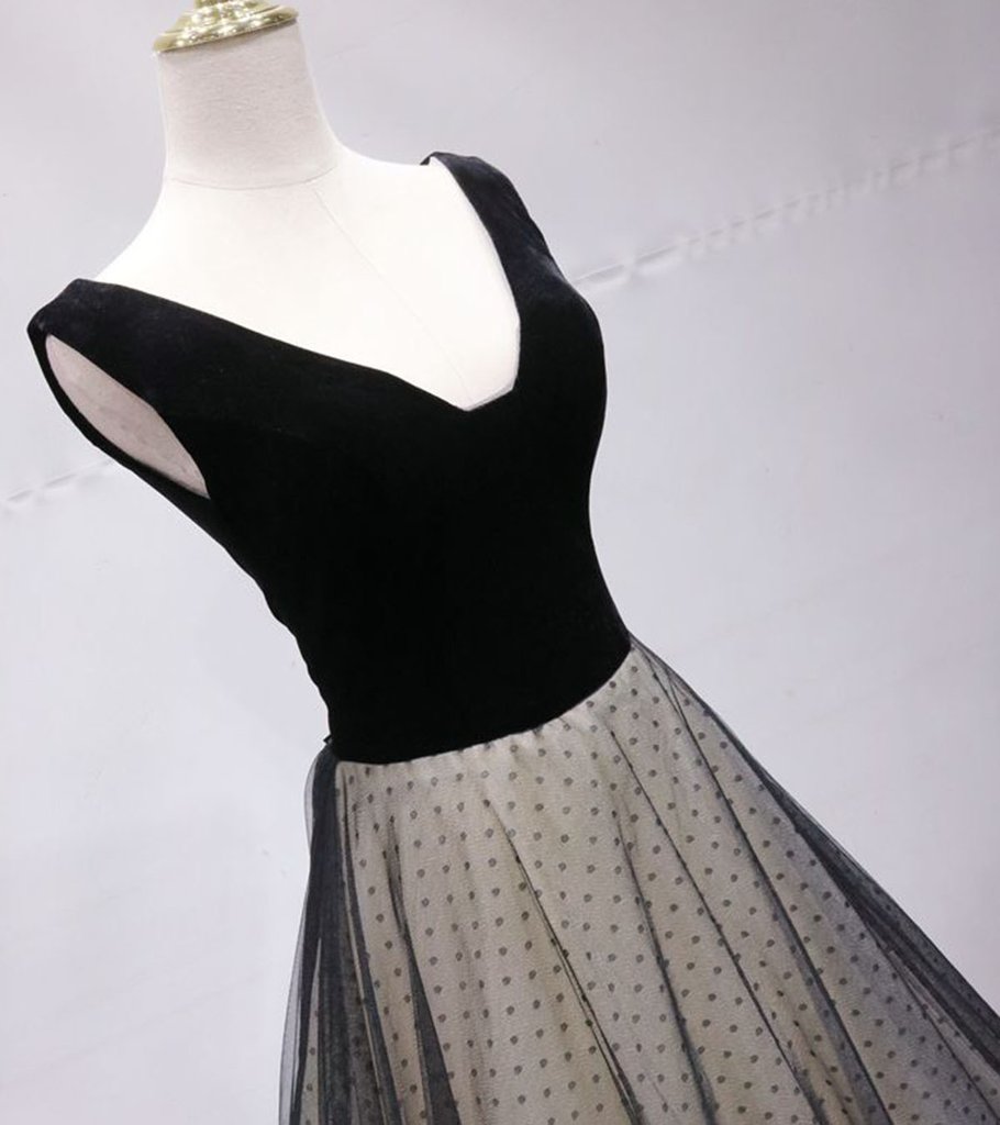 Halter Neck Black Navy Tulle Sequin Long Prom Dresses, Black Navy Long Formal Dresses