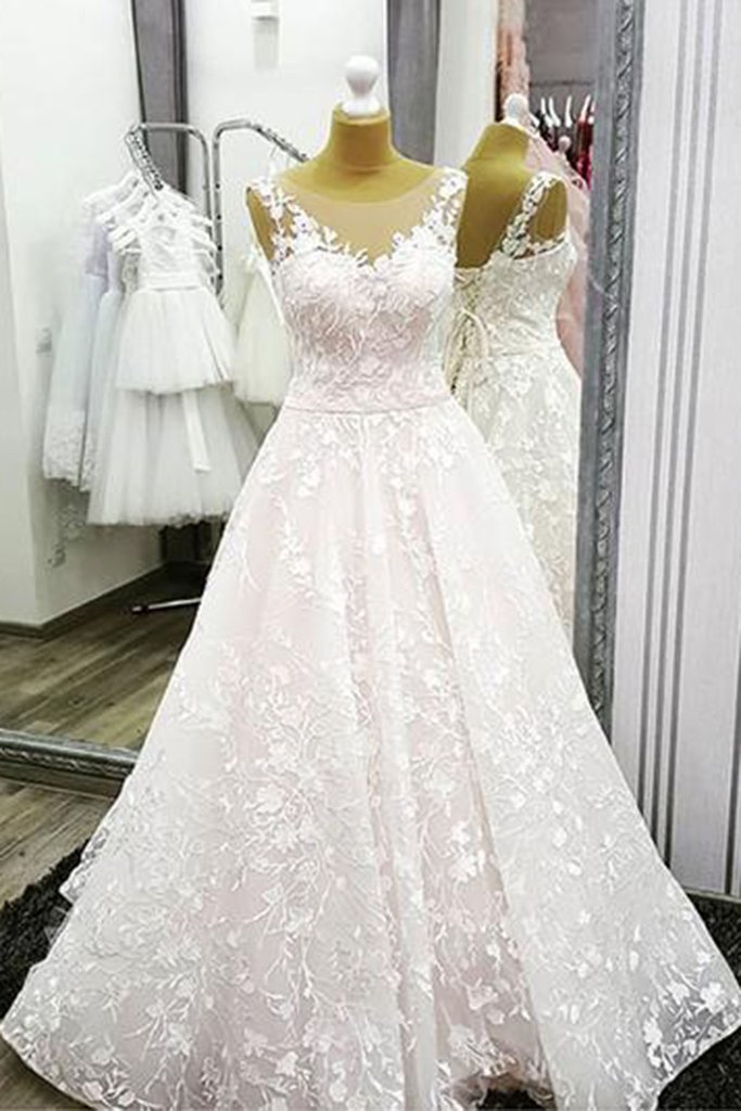 White lace long prom dress,Fresh and lovely wedding dress main image 0