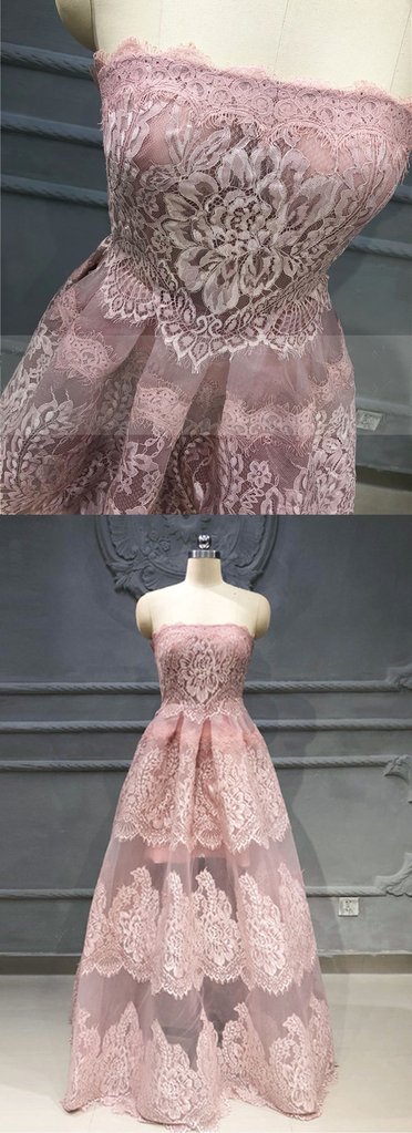Strapless A-line Floor-length Tiered Dress Peach