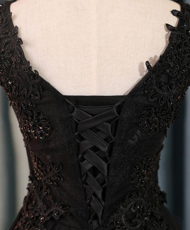 V Neck Short Lace Dress Black