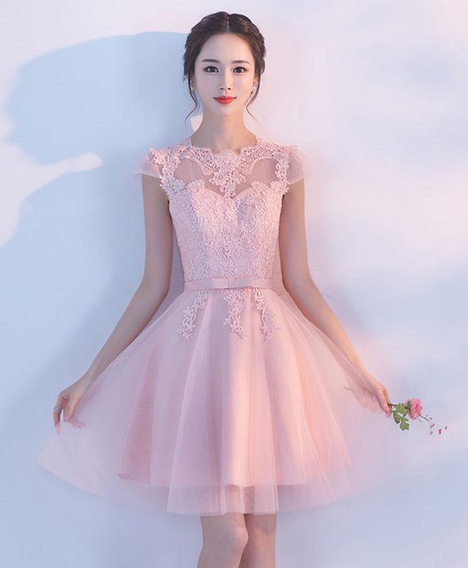 Pink A Line Tulle Lace Short Prom Dress,homecoming Dress on Luulla