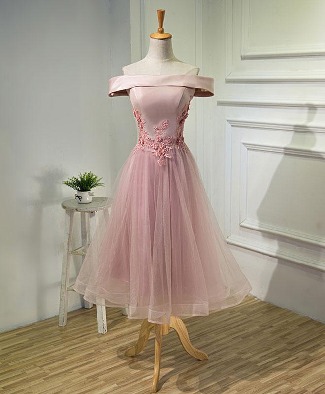 Pink A Line Off Shoulder Tea Length Prom Dresslace Evening Dress On Luulla 