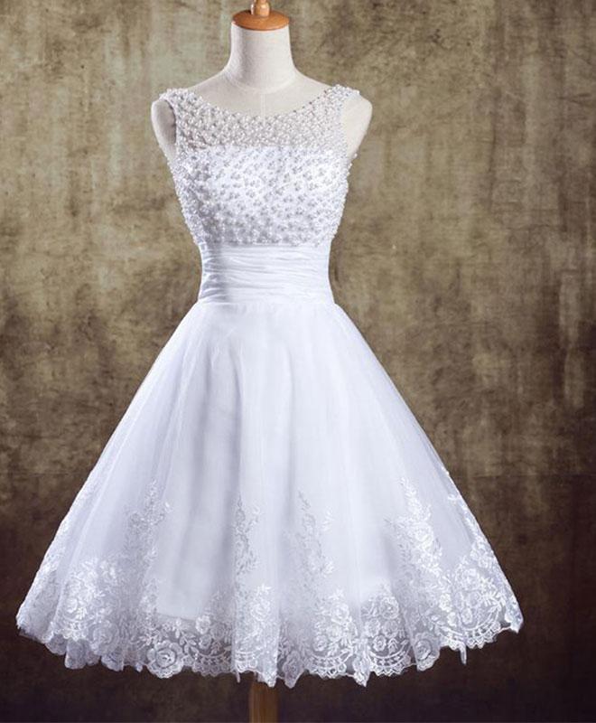 White Round Neck Lace Short Prom Dress,white Evening Dress on Luulla