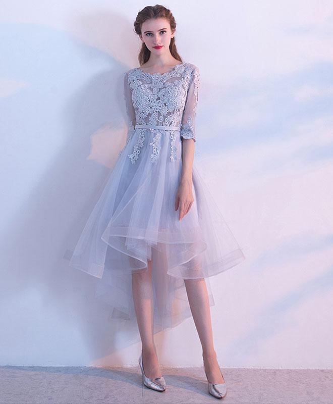 Gray Lace Tulle High Low Prom Dress,gray Evening Dress on Luulla
