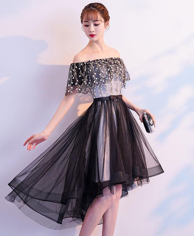 Black tulle beads short prom dress, Full of charm homecoming dress