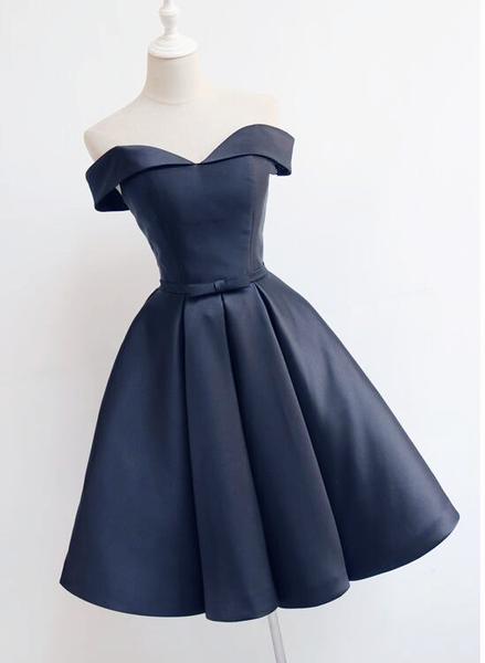 Beautiful Navy Blue Short Off Shoulder Sweetheart Party Dress, Navy ...