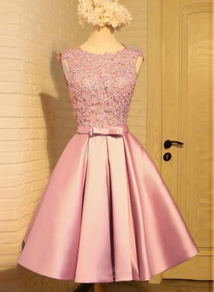 16th Birthday Sheath Pink Satin Short Homecoming Dresses Mini Party Dress main image 1
