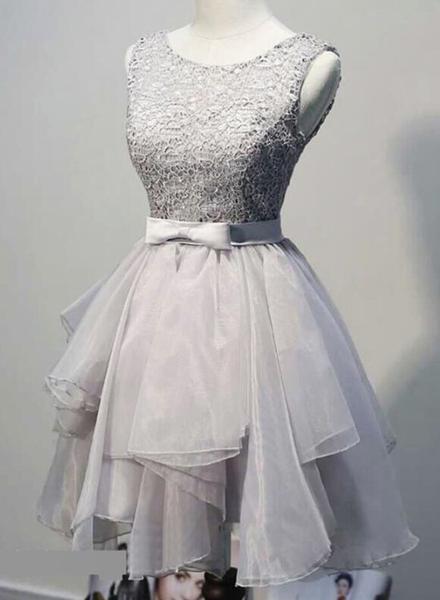 Cute Organza Short Party Dress with Lace Applique, Graduation Dress