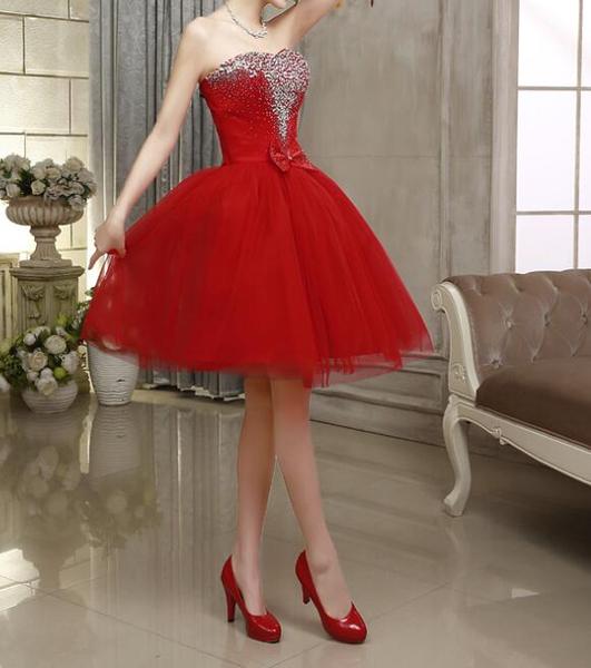 Red Tulle Beaded Sparkle Dresses, Lovely Girls Formal Dress