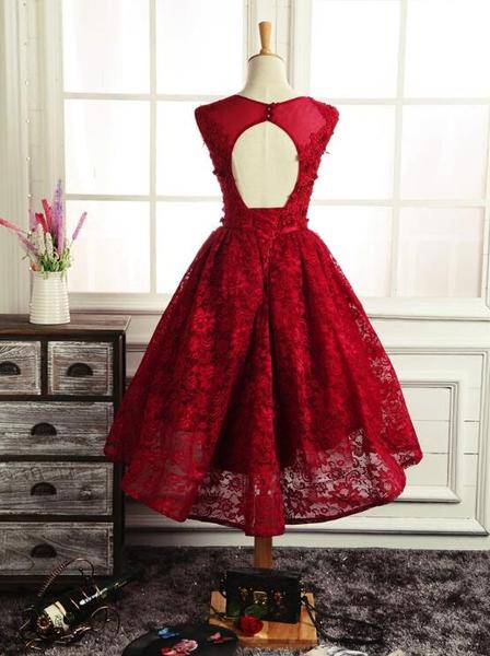 Wine Red High Low Lace Skirt main image 1