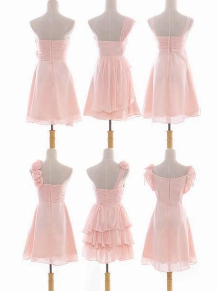 Beautiful Pink Mismatch Long Chiffon Bridesmaid Dress, Pink Party Dress