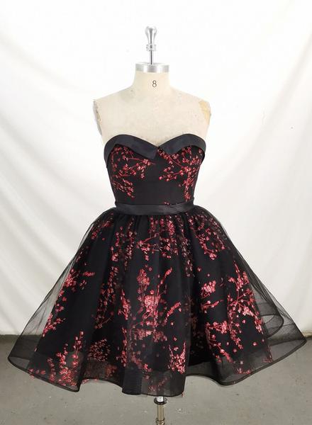Black Chic Short Prom Dress Unique neckline floral decoration party dress c2581 main image 1