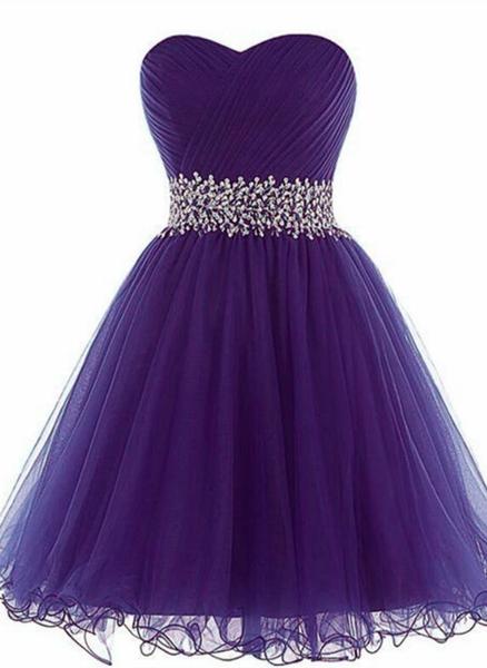 Purple Tulle Beaded And Sequins Short Homecoming Dress, Sweethart Prom ...