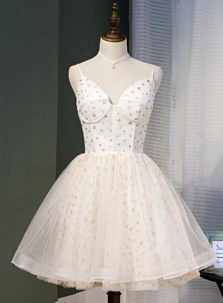 Cute Ivory Short Sweetheart Lace-up Party Dress, Ivory Short Prom Dress main image 1